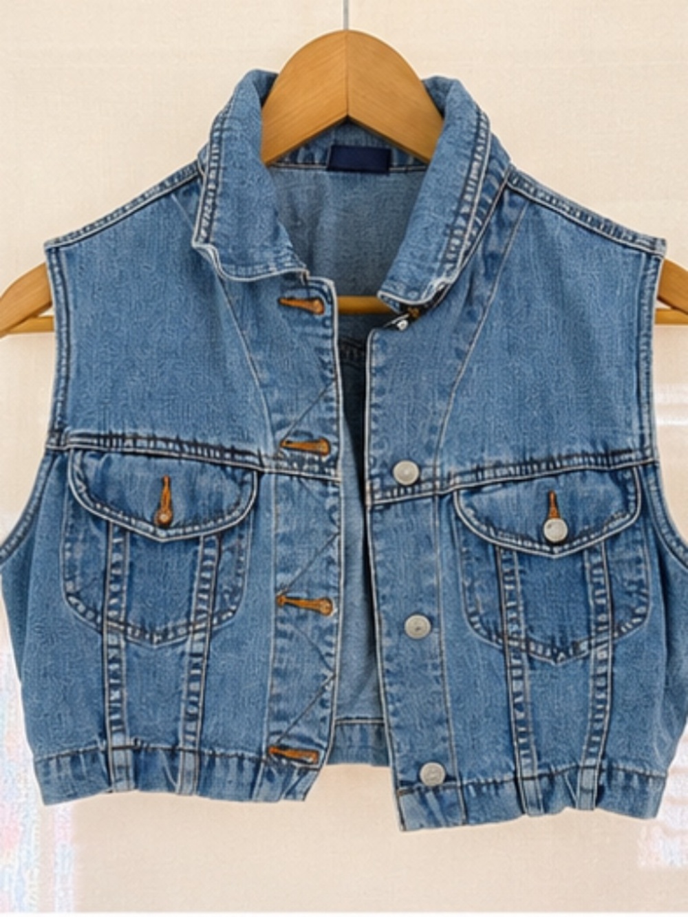 Iconic GAP Cropped Denim Vest Women's Medium Blue Jean Jacket 90s